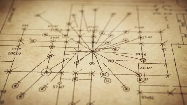 Technical blueprint on parchment