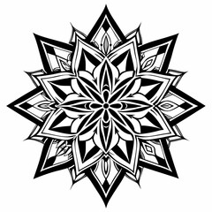 Black and white geometric mandala pattern with sharp edges abstract bold