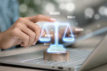 Legal Decision and Ethics Concept with Digital Balance Scale Icon