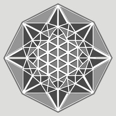 Intricate geometric pattern with shades of grey and white abstract graphic