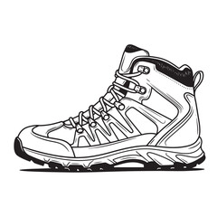 Black and white hiking boot illustration footwear outdoor