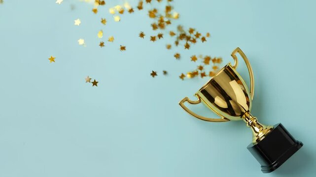 Golden Trophy Overflowing with Sparkling Star Confetti, Symbolizing Victory and Celebration