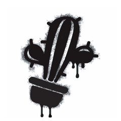 A spray-painted cactus plant icon isolated on a white background. A spray-painted cactus plant icon in black on white. Vector illustration.