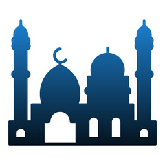 Vector silhouette illustration of a mosque in blue and black gradient on a clean white background.