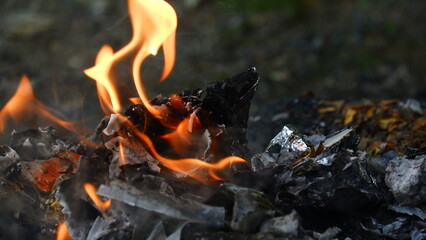 Close-Up of Burning Paper and Ash with Vibrant Flames