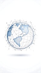 A stylized, light-blue globe with network connections