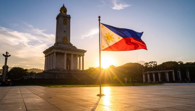 Philippine Flag Illuminated in Monument Light during Heroes Day Evening Ceremony