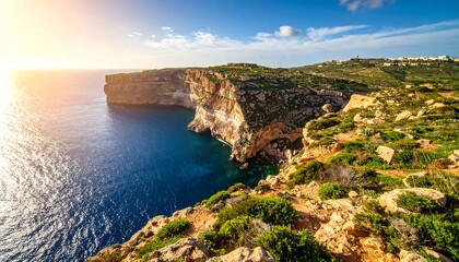 Coastal cliffs at sunset