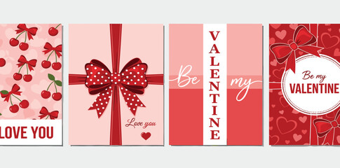 Creative concept of Happy Valentines Day cards set. Modern abstract art design with hearts, geometric and liquid shapes. 