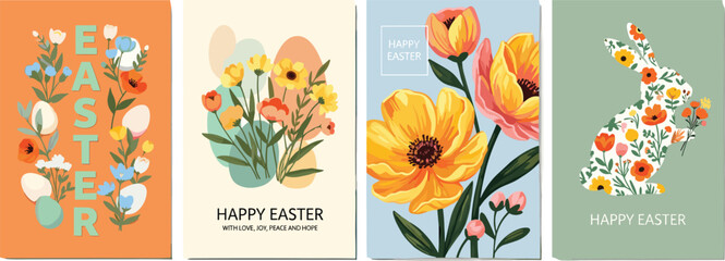 Happy Easter Set of greeting cards, posters, holiday covers.