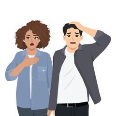 Shocked Couple Reacting with Concern. Flat Vector character illustration
