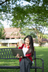 A cheerful young student wearing headphones