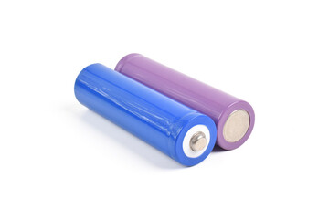 Two blue AA size batteries isolated on white backgraound
