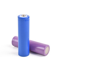 Two blue AA size batteries isolated on white backgraound