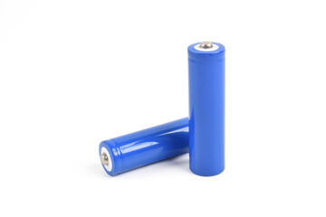 Two blue AA size batteries isolated on white backgraound