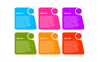 Infographic template provides a vibrant slide presentation with six colorful headline text boxes.