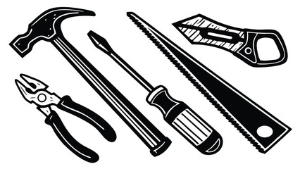 Fototapeta premium Black and white illustration of construction tools