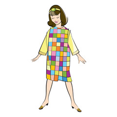 fashion girl in colorful frock vector icon.eps