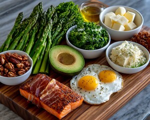 Healthy breakfast spread with various foods