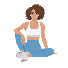 Relaxed Fitness Woman in Activewear. Flat Vector character illustration