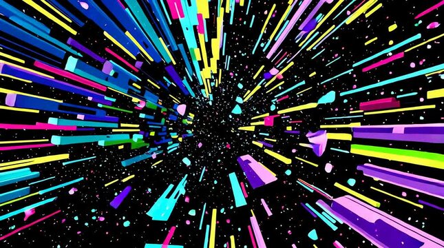 奥深く引き込まれるレトロ90年代抽象背景：ネオン幾何学形状が織りなすトンネル効果とポップアートデザイン｜レトロ,90年代,抽象,ネオン,トンネル

