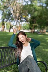 A cheerful young student wearing headphones