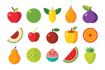 Vector art of a colorful assortment of cartoon fruit icons isolated on white background creates a vibrant display