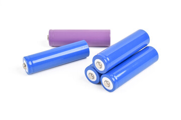 Metal AA-size batteries isolated on white background. Carbon zinc batteries, rechargeable...