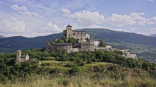 Full Side View of Val&egrave;re Castle in Sion, Switzerland &ndash; Summer 2025