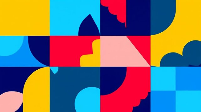 Abstract geometric shapes in bright colors, arranged in a grid pattern