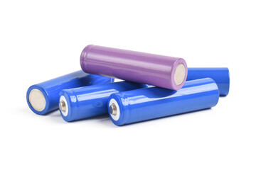 Metal AA-size batteries isolated on white background. Carbon zinc batteries, rechargeable...