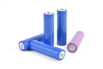 Metal AA-size batteries isolated on white background. Carbon zinc batteries, rechargeable...