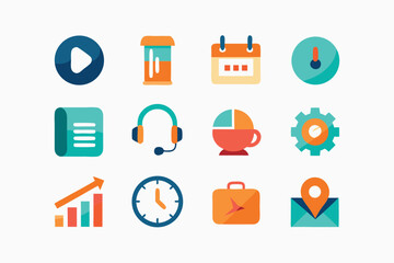 Vector art of a set of vibrant and modern icons for business and multimedia applications isolated on white background