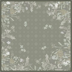 Obraz premium Elegant Soft Botanical Floral Pattern with Vintage Sage Green Tones and Symmetrical Composition Ideal for Scarf Design Wedding Invitations Textile Print and Nature Inspired Branding
