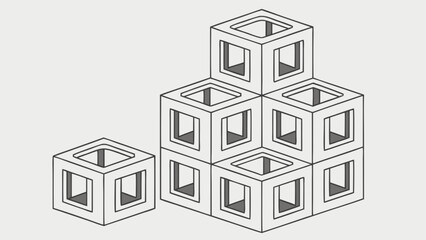 Isometric cube structure building blocks illustration for design and architecture projects concept render