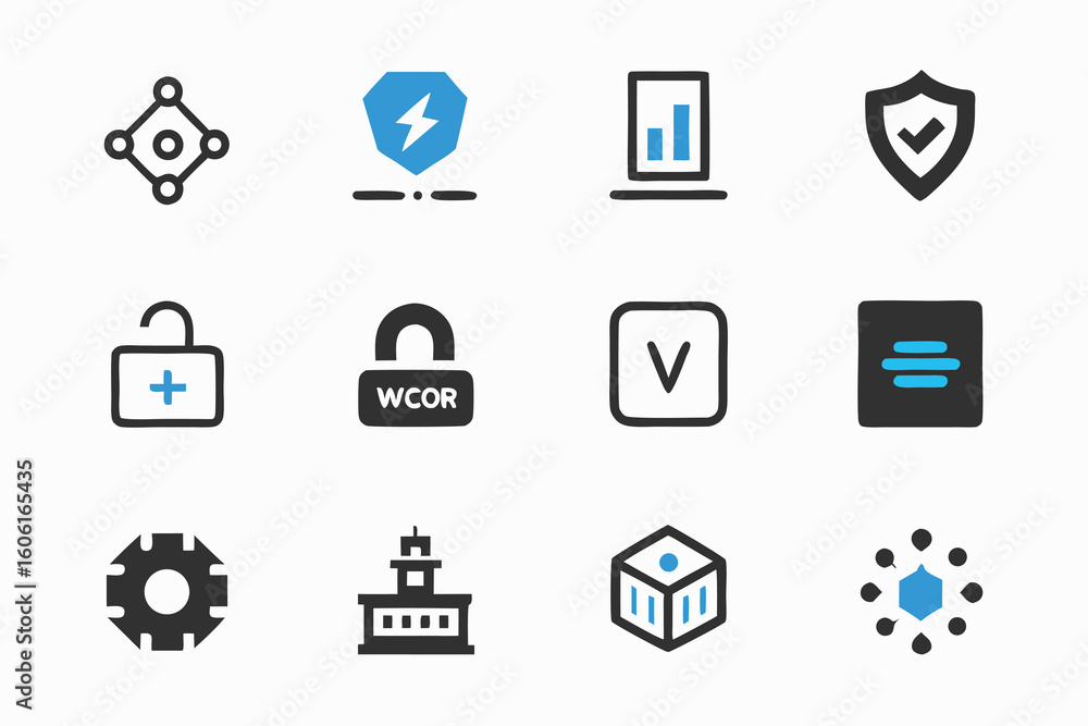 Aufkleber vector art of a set of twelve diverse vector icons on a clean white background
