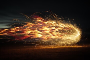 Fiery Trails Of Sparkling Light Across The Night