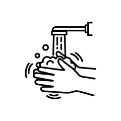 Fototapeta premium Washing hands with soap and water line icon. Vector illustration of personal hygiene, cleanliness, and disease prevention.