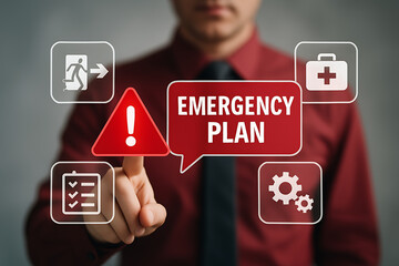 attention sign. Concept of emergency preparedness plan. Business Evacuation Training
