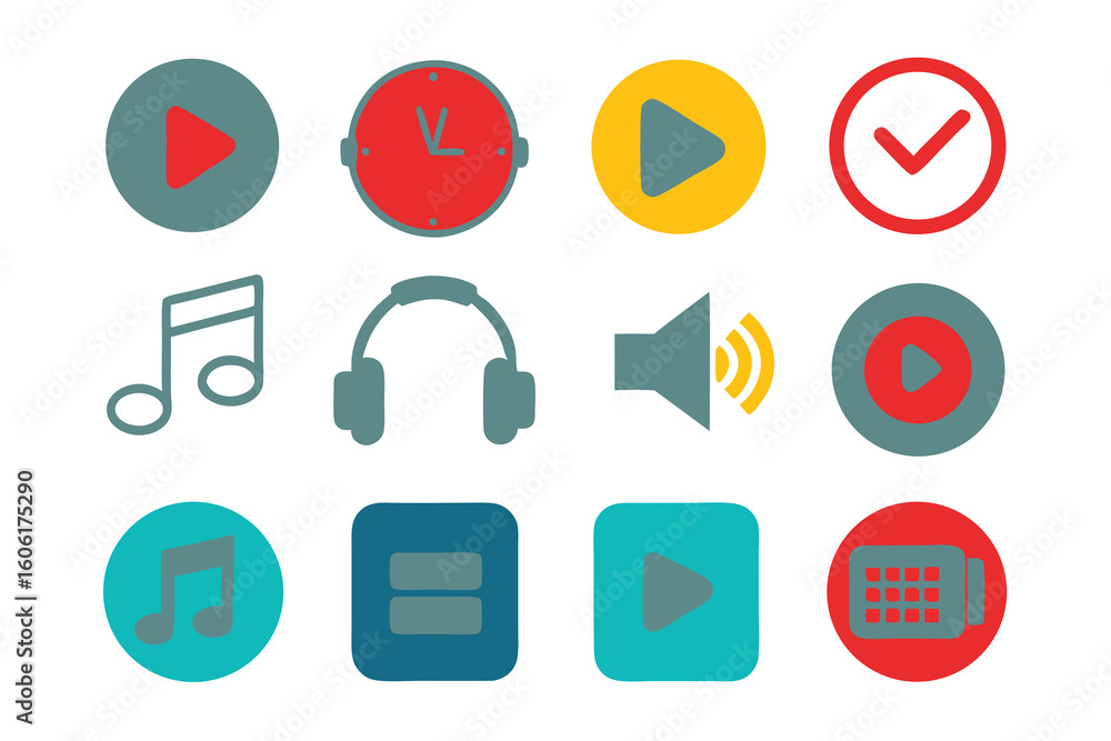 Poster vector art of a set of colorful multimedia icons isolated on white background for web design