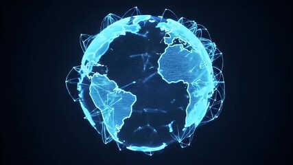 Abstract glowing blue globe with connections on a dark blue background - Powered by Adobe