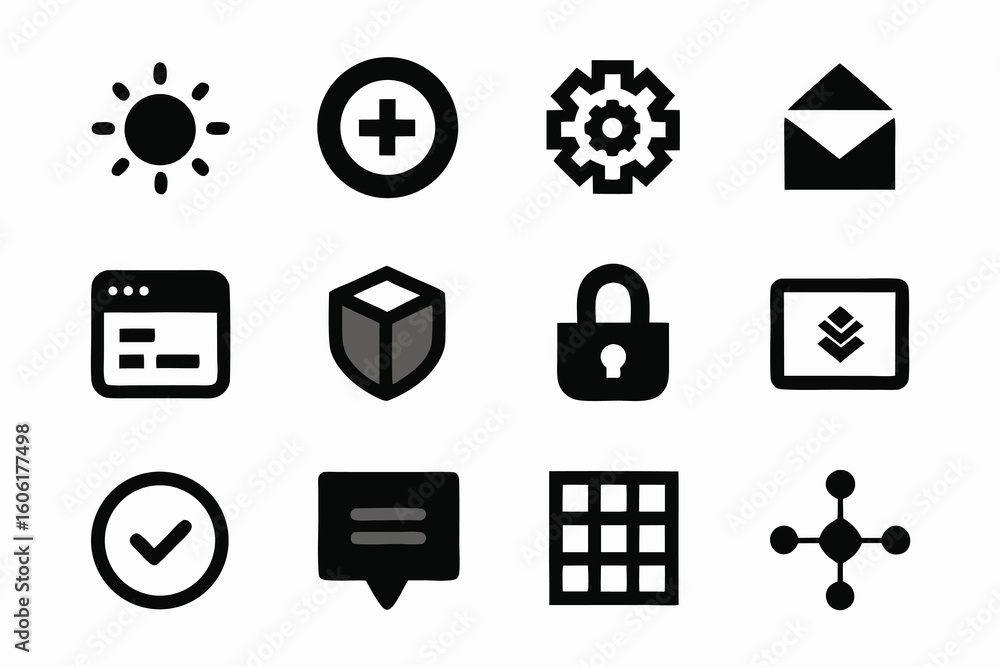 Leinwandbilder Vector art of a set of simple black and white icons for user interface design elements
