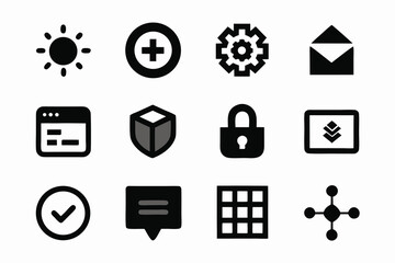 Vector art of a set of simple black and white icons for user interface design elements