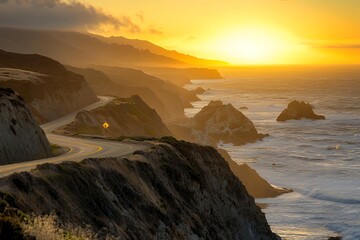 Coastal Highway Sunset Scenic Pacific Ocean Drive