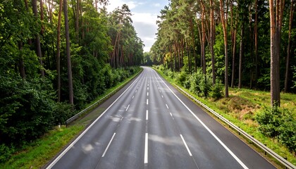 Empty highway through a green forest
