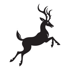 A black and white silhouette of a leaping antelope with a graceful deer. 