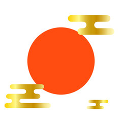 金色の霞雲と朱色の太陽が重なる和風の吉祥イラスト