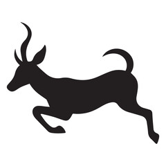 A black and white silhouette of a leaping antelope with a graceful deer. 