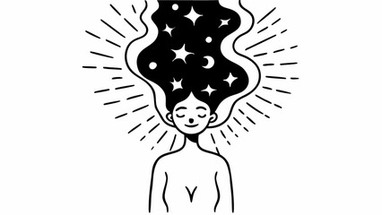Celestial woman with stars and moon in hair vector illustration for cosmic art and dreamy designs