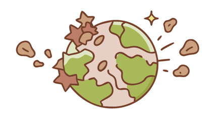 Cartoon earth planet destruction by asteroids illustration for science and education resources use vector